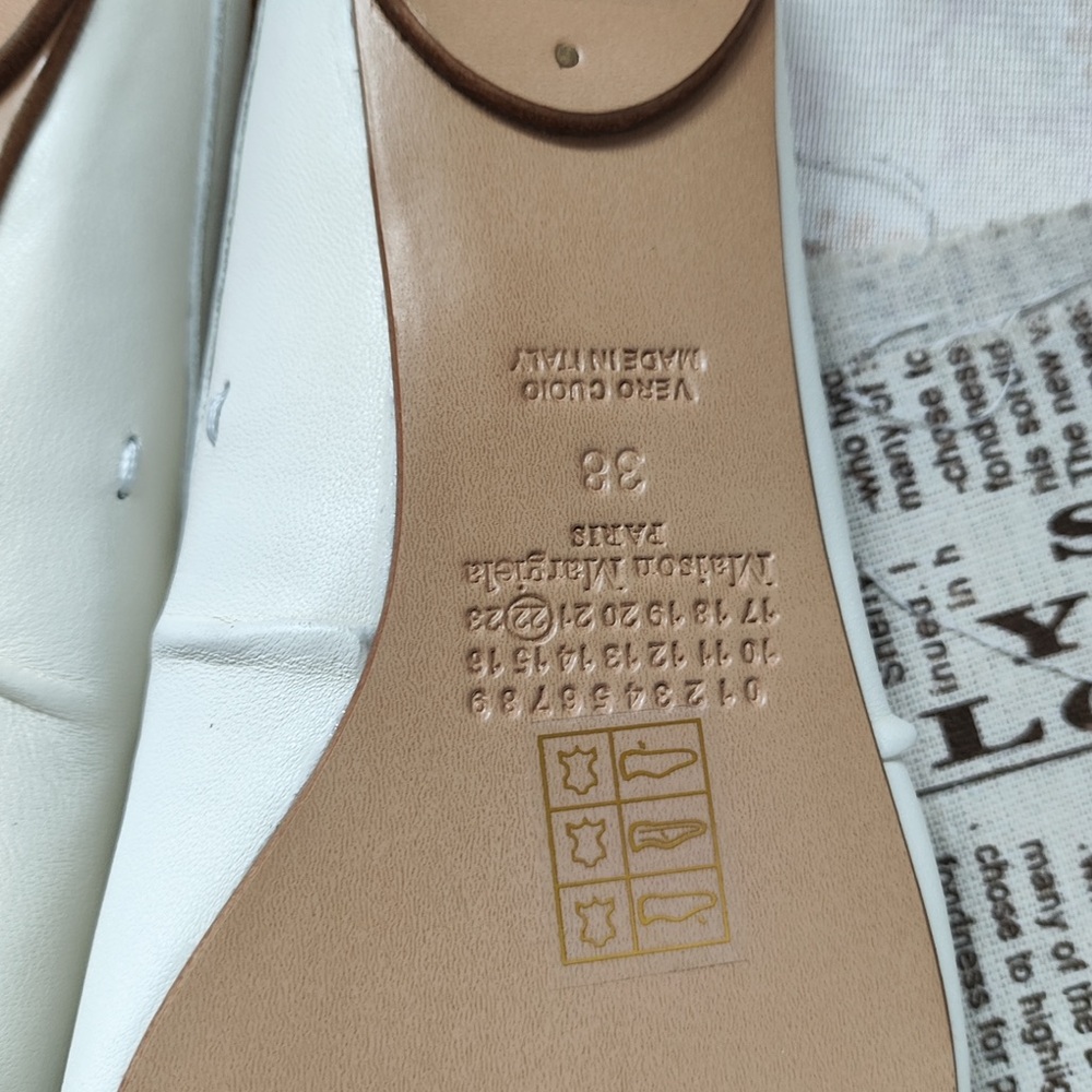 Maison Martin Margiela White Leather Mules with Brown Strap - Picture 8 of 11